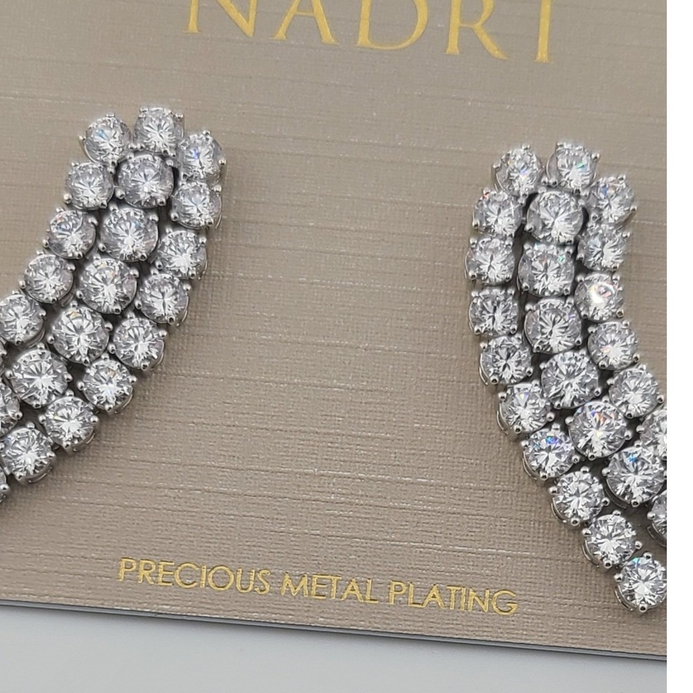 Nadri Triple Row Cubic Zirconia Crawler Earrings Silver Tone NEW - Picture 3 of 4
